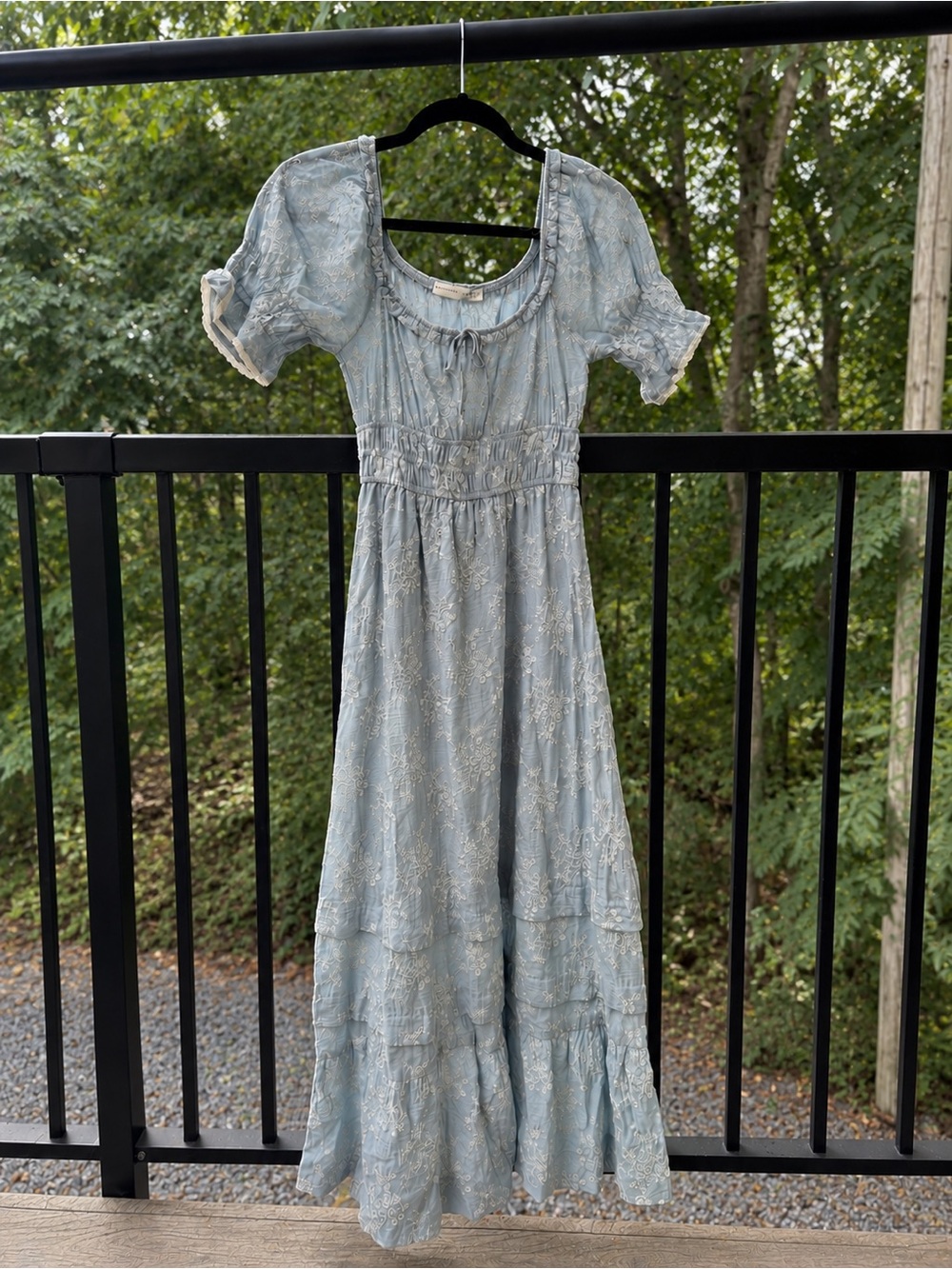 Altar’d State Blue Floral Embroidered Tiered Maxi Dress